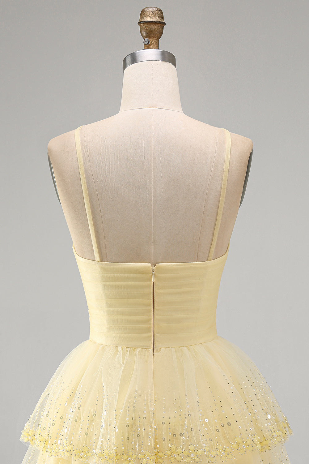 Yellow A Line Tiered Keyhole Short Birthday Dress with Beading