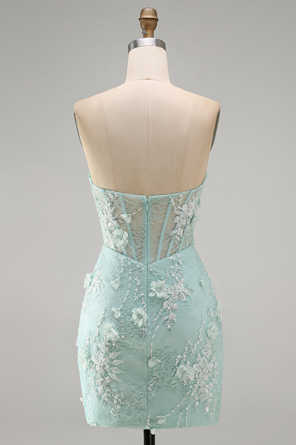 Mint Lace Tight Short Beaded Corset Birthday Dress with 3D Flower