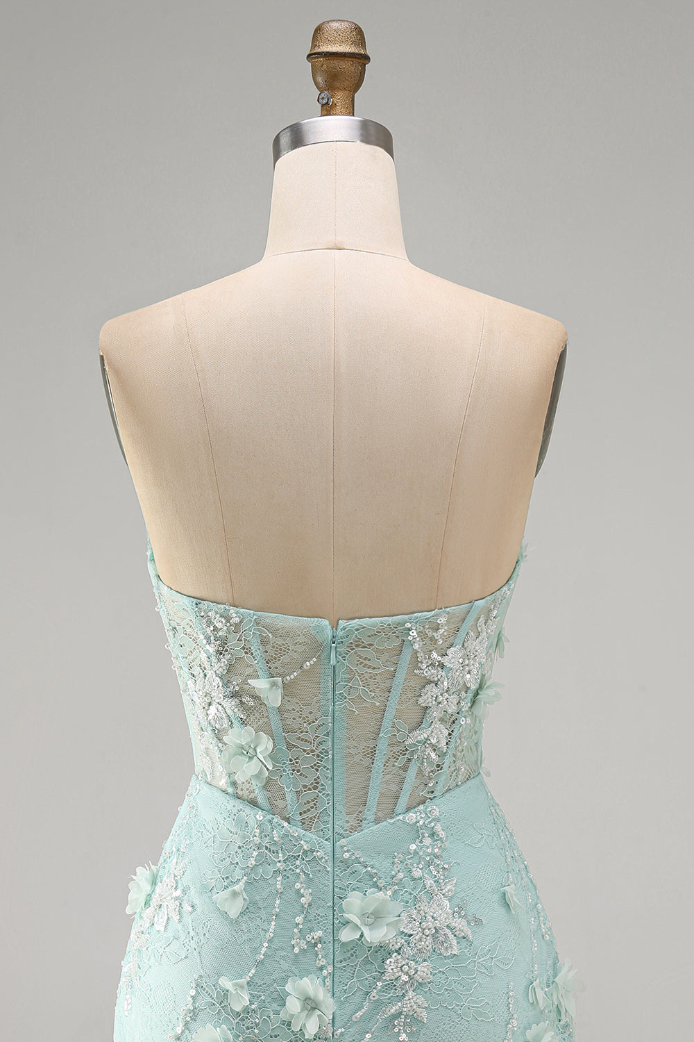 Mint Lace Tight Short Beaded Corset Birthday Dress with 3D Flower