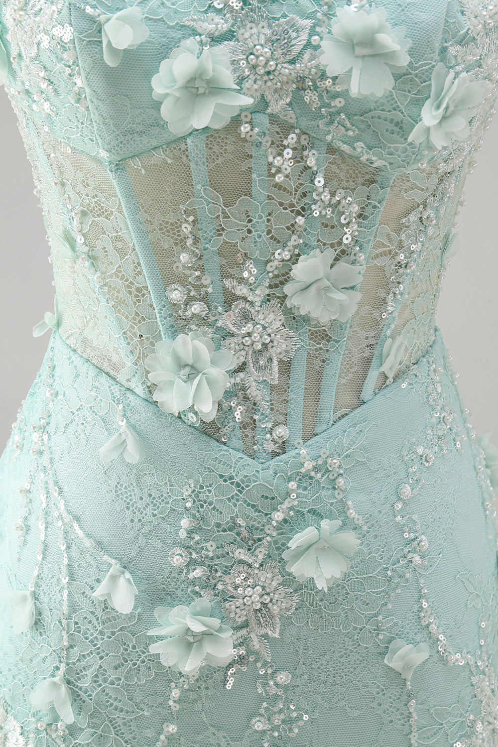 Mint Lace Tight Short Beaded Corset Birthday Dress with 3D Flower