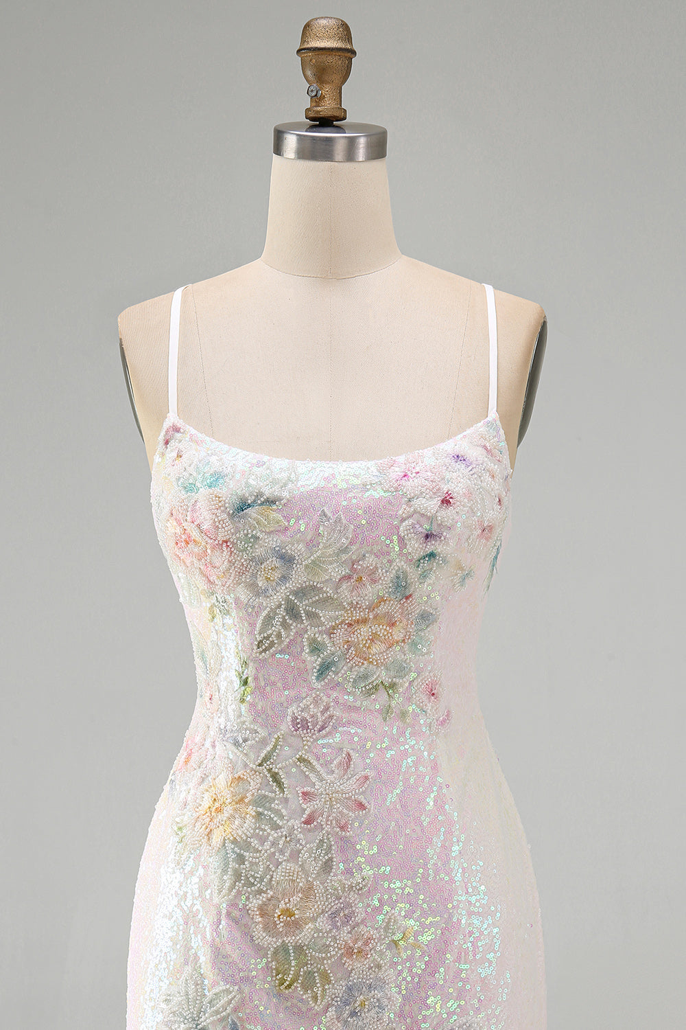 Sparkly Pink Sequins Floral Tight Scoop Neck Short Birthday Dress