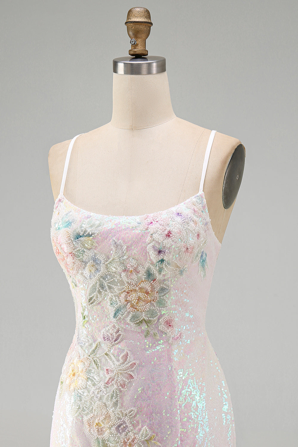 Sparkly Pink Sequins Floral Tight Scoop Neck Short Birthday Dress