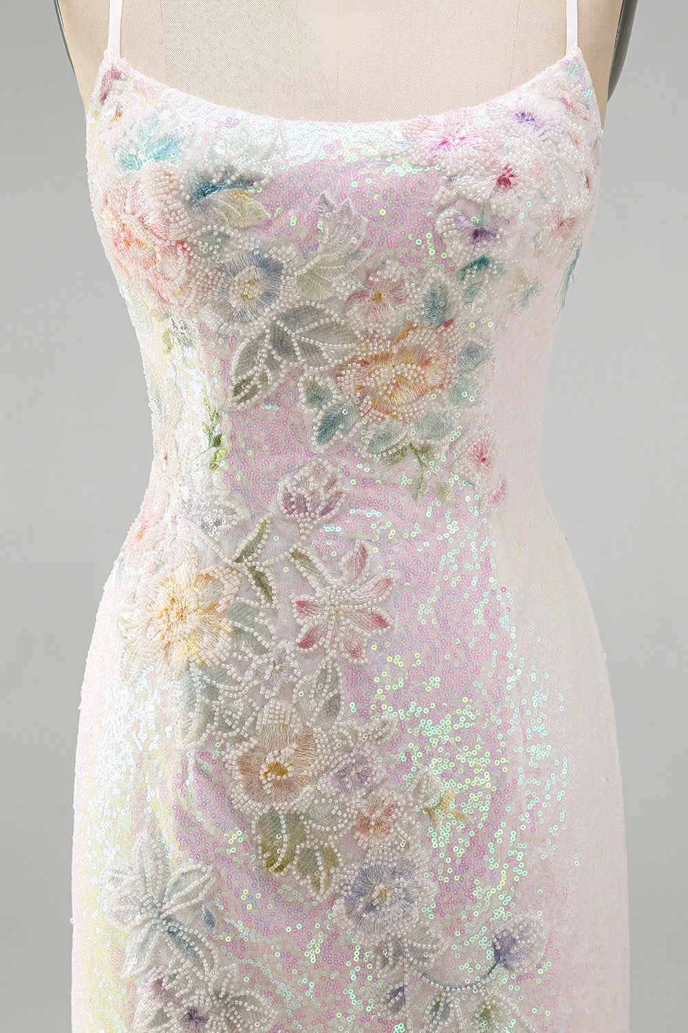 Sparkly Pink Sequins Floral Tight Scoop Neck Short Birthday Dress