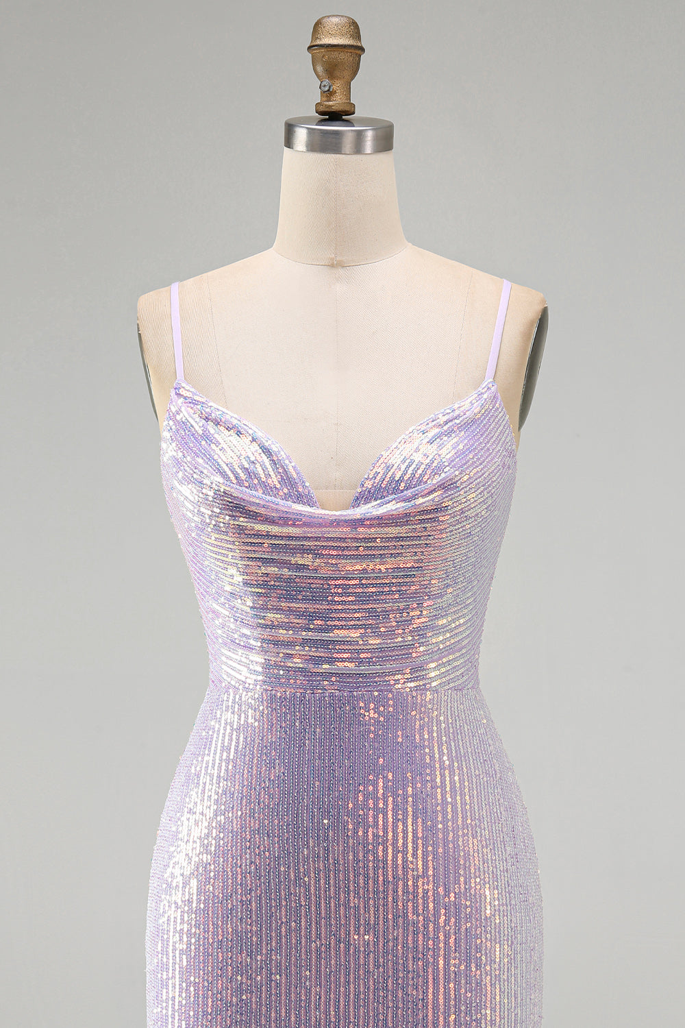 Lilac Tight Sparkly Cowl Short Sequin Birthday Dress