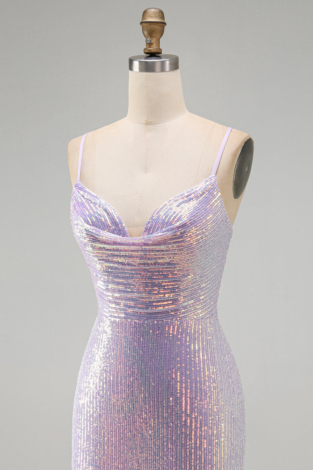 Lilac Tight Sparkly Cowl Short Sequin Birthday Dress