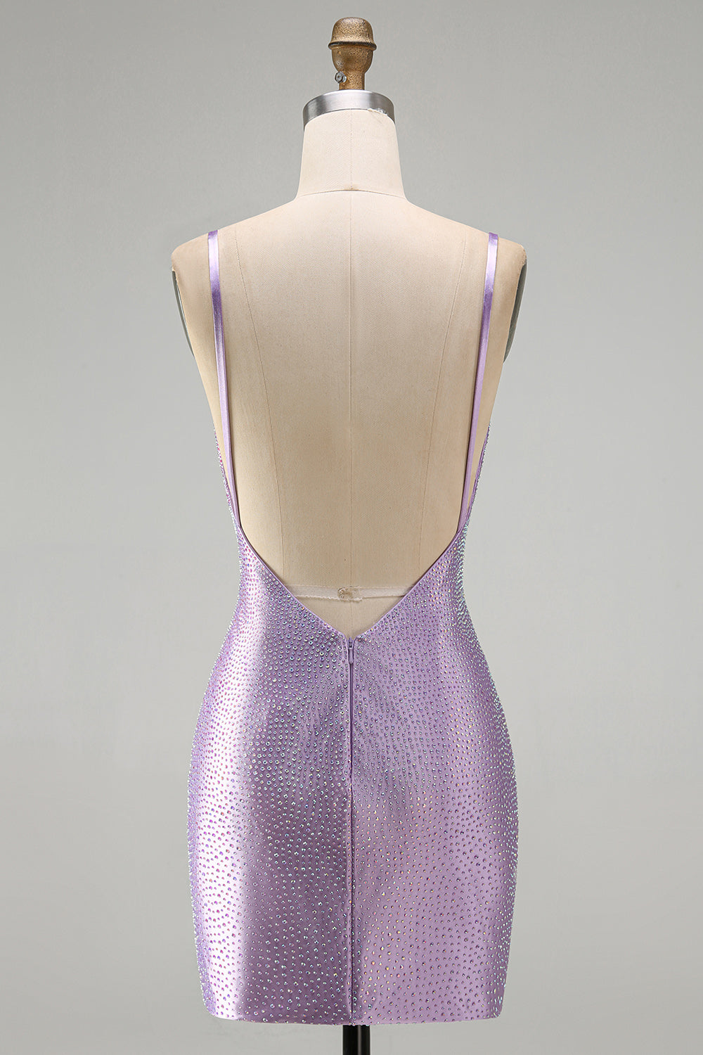 Sparkly Lilac Tight V-Neck Short Beaded Birthday Dress with Slit