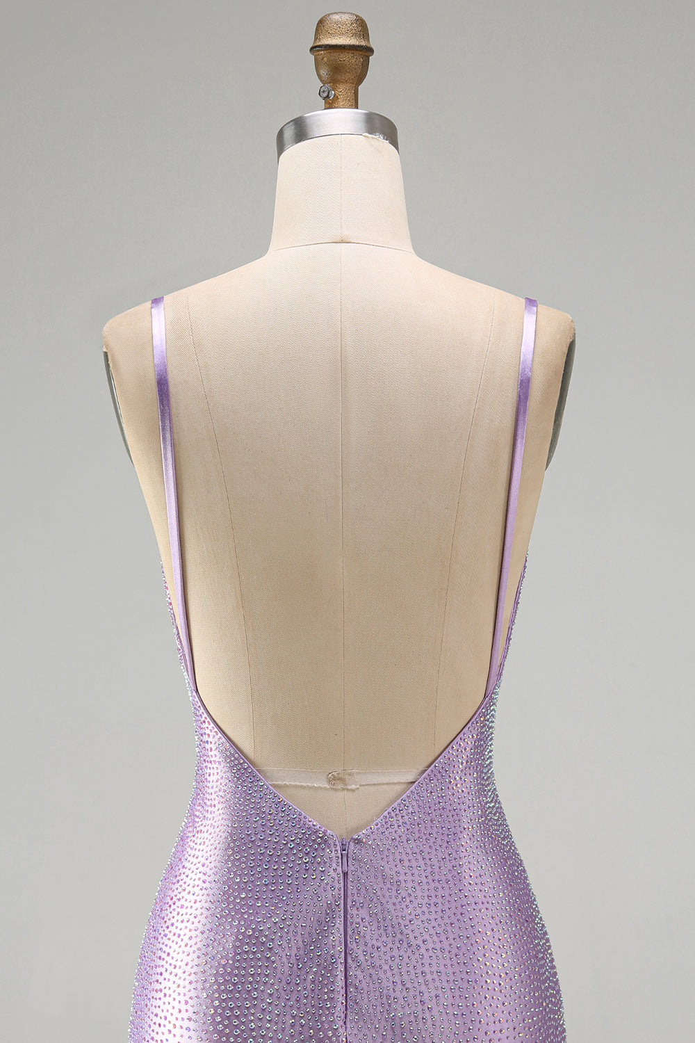 Sparkly Lilac Tight V-Neck Short Beaded Birthday Dress with Slit