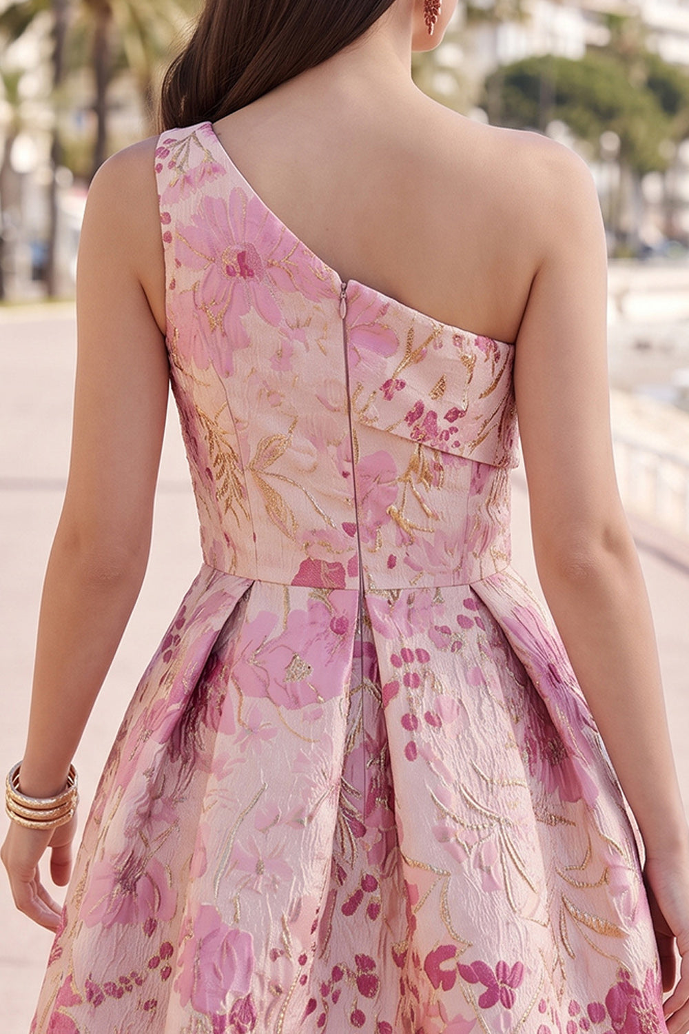 Pink Floral One Shoulder A Line Short Birthday Dress