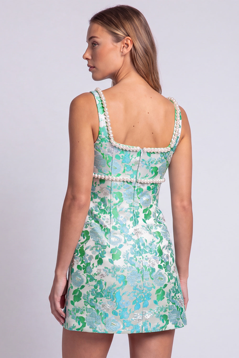 Green Leaves Floral Tight Bodycon Short Birthday Dress with Slit