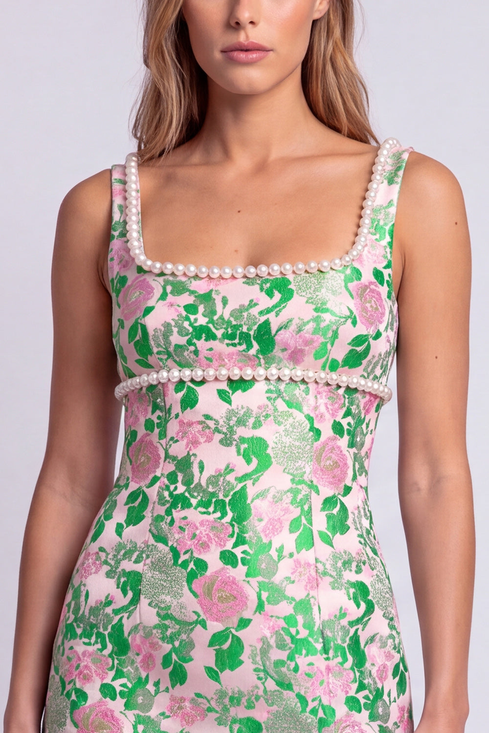 Green Leaves Floral Tight Bodycon Short Birthday Dress with Slit