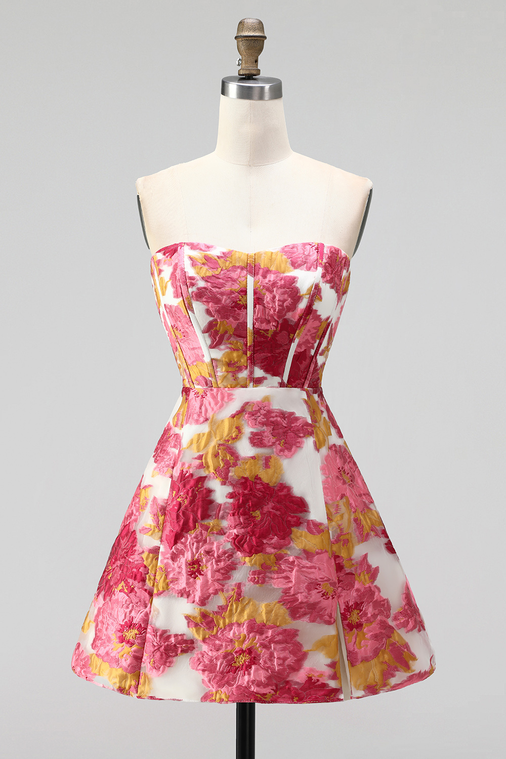 Green Floral Corset A Line Short Birthday Dress with Slit