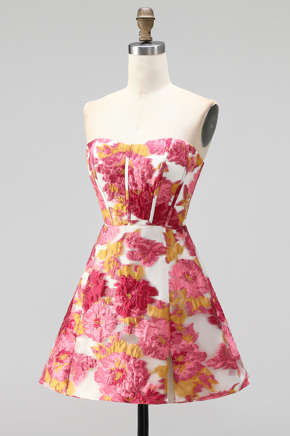 Green Floral Corset A Line Short Birthday Dress with Slit