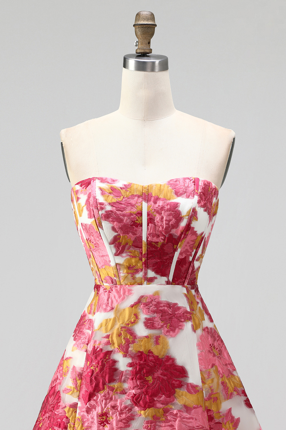 Green Floral Corset A Line Short Birthday Dress with Slit