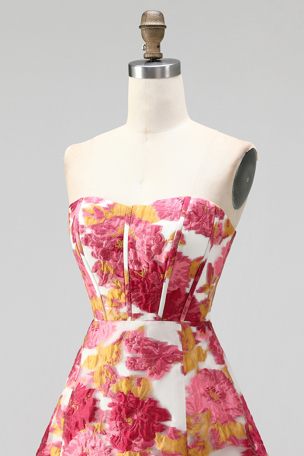 Green Floral Corset A Line Short Birthday Dress with Slit