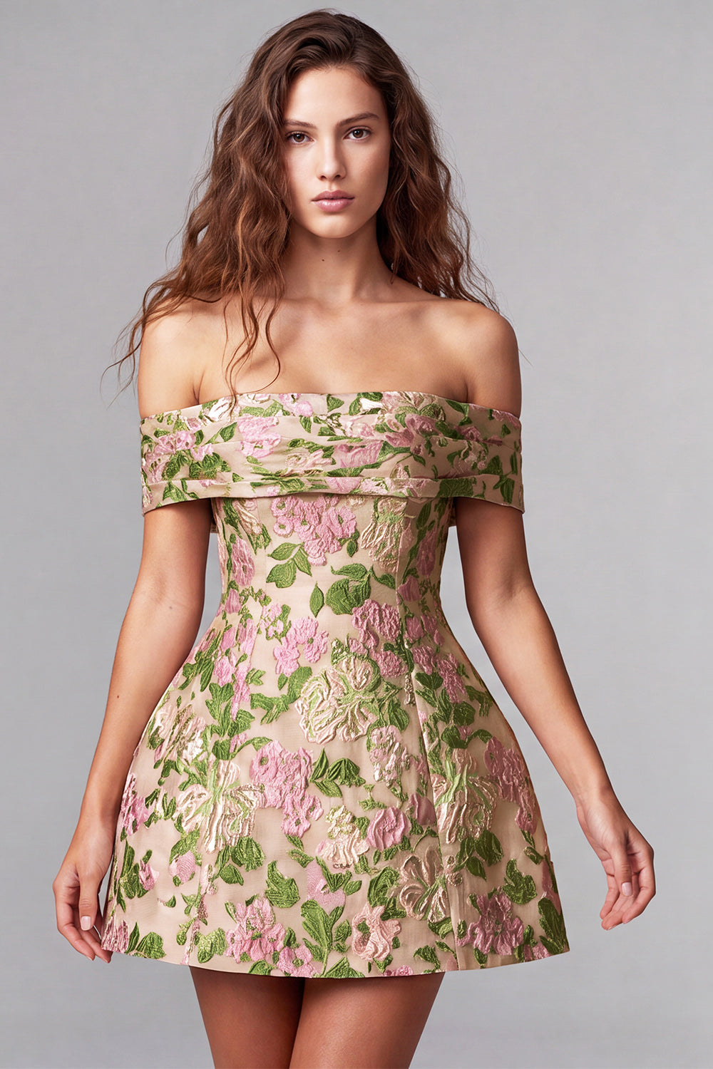 Champagne Short  Jacquard A-Line Ruched Birthday Dress with Bow