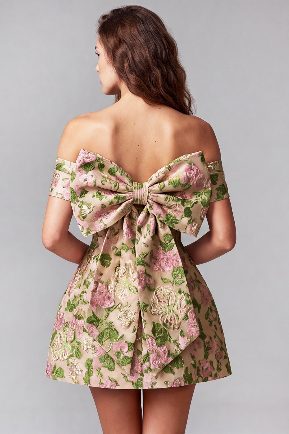 Champagne Short  Jacquard A-Line Ruched Birthday Dress with Bow