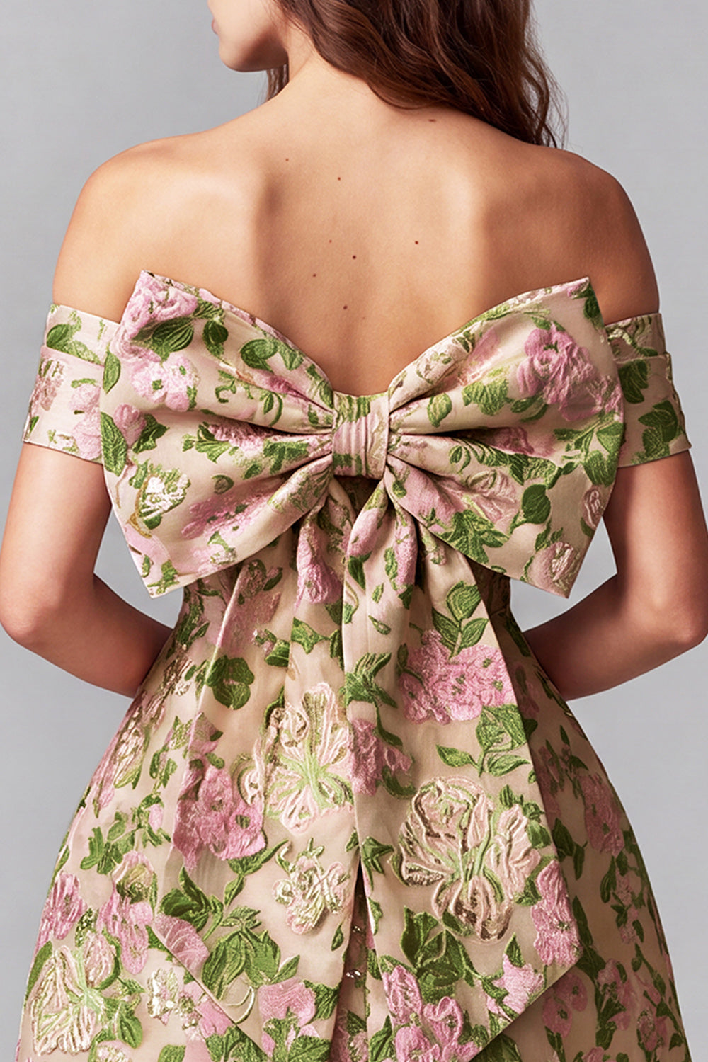 Champagne Short  Jacquard A-Line Ruched Birthday Dress with Bow