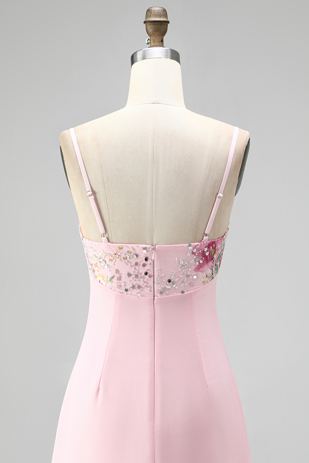 Pink Floral Spaghetti Straps Short Sequin Birthday Dress