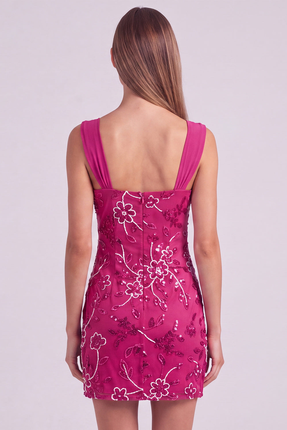 Fuchsia Floral Ruched Bodycon Short Homecoming Dress