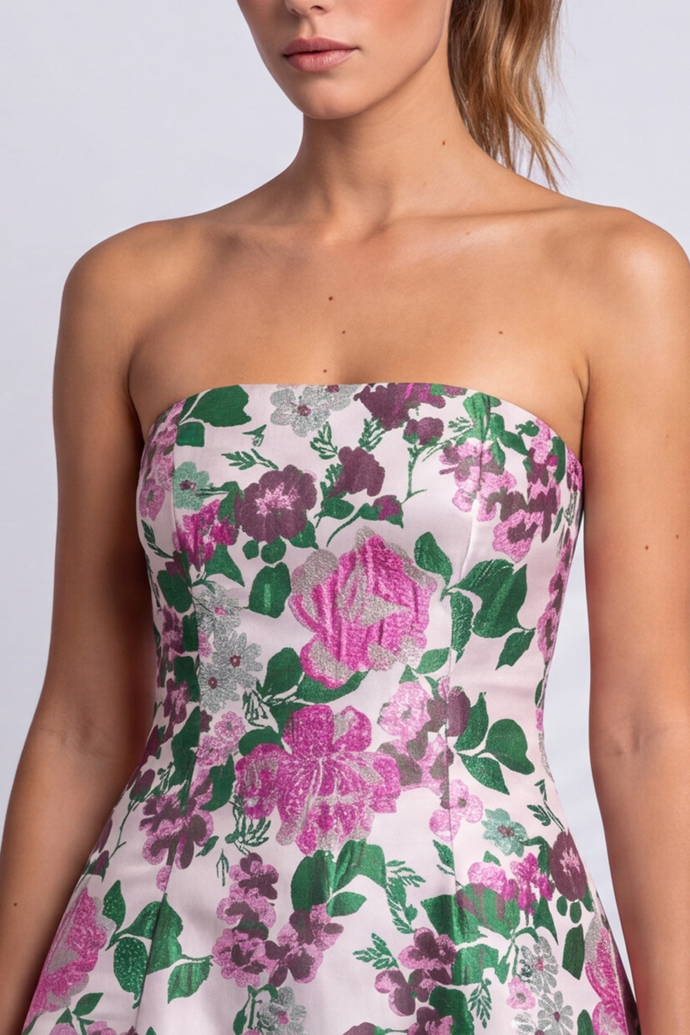 Light Blue Floral A Line Strapless Short Homecoming Dress