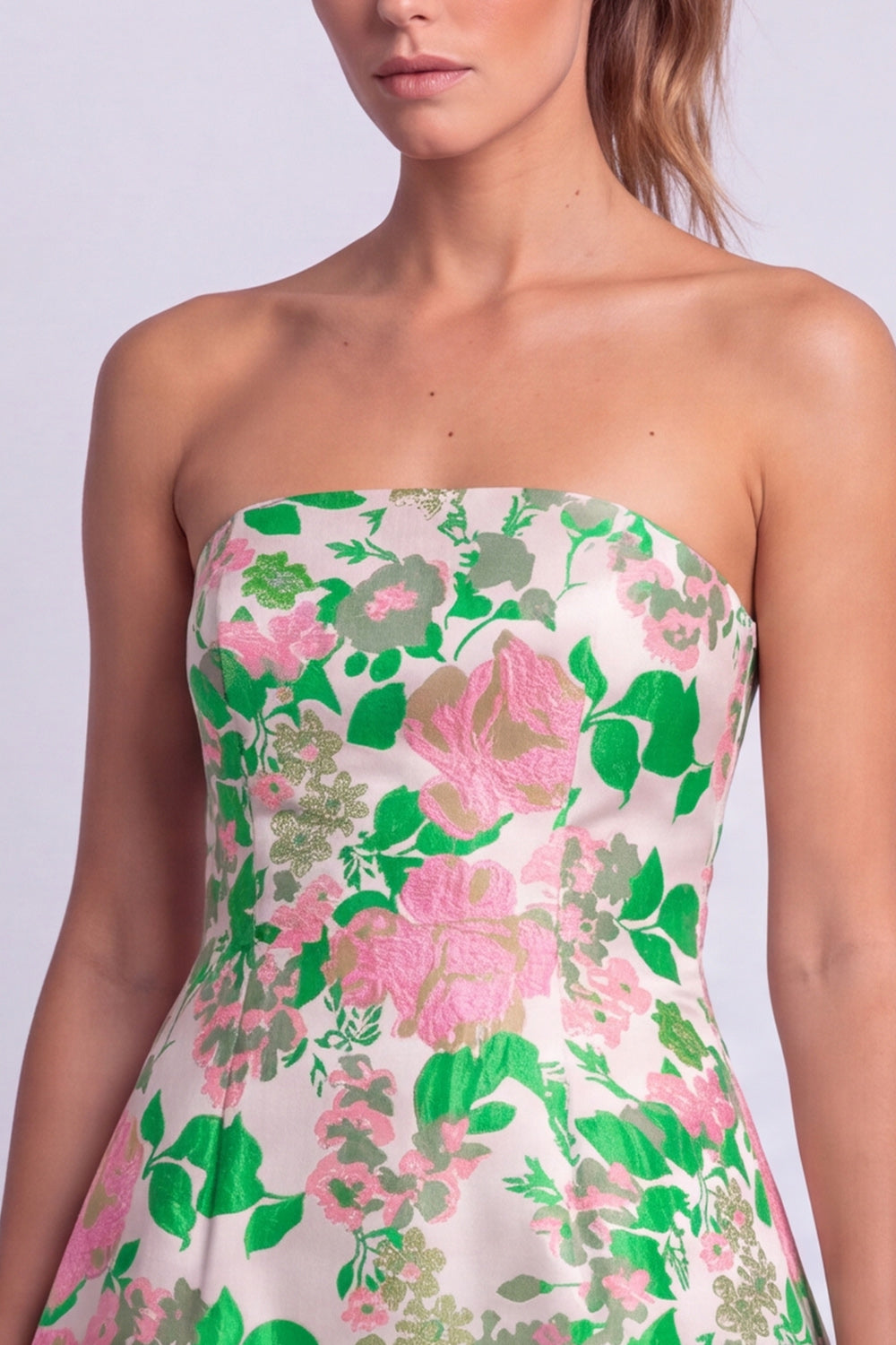 Light Blue Floral A Line Strapless Short Homecoming Dress