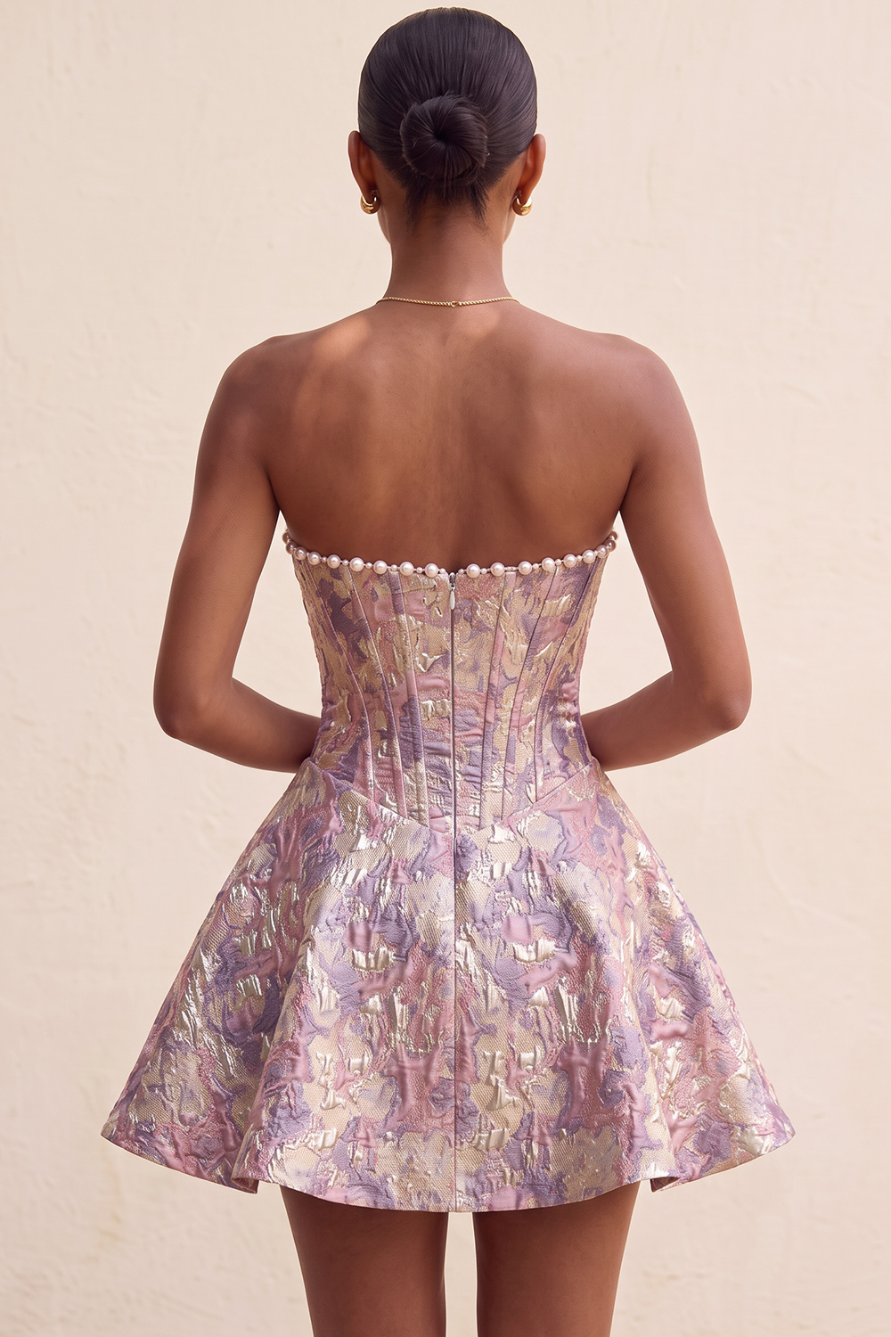 Light Green Short Strapless Jacquard Corset Birthday Dress with Pearls