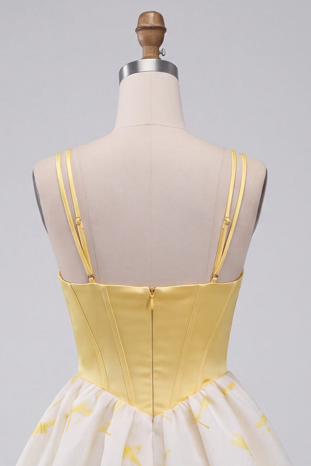 Yellow Bubble Dragonfly Printed A Line Beaded Short Corset Birthday Dress