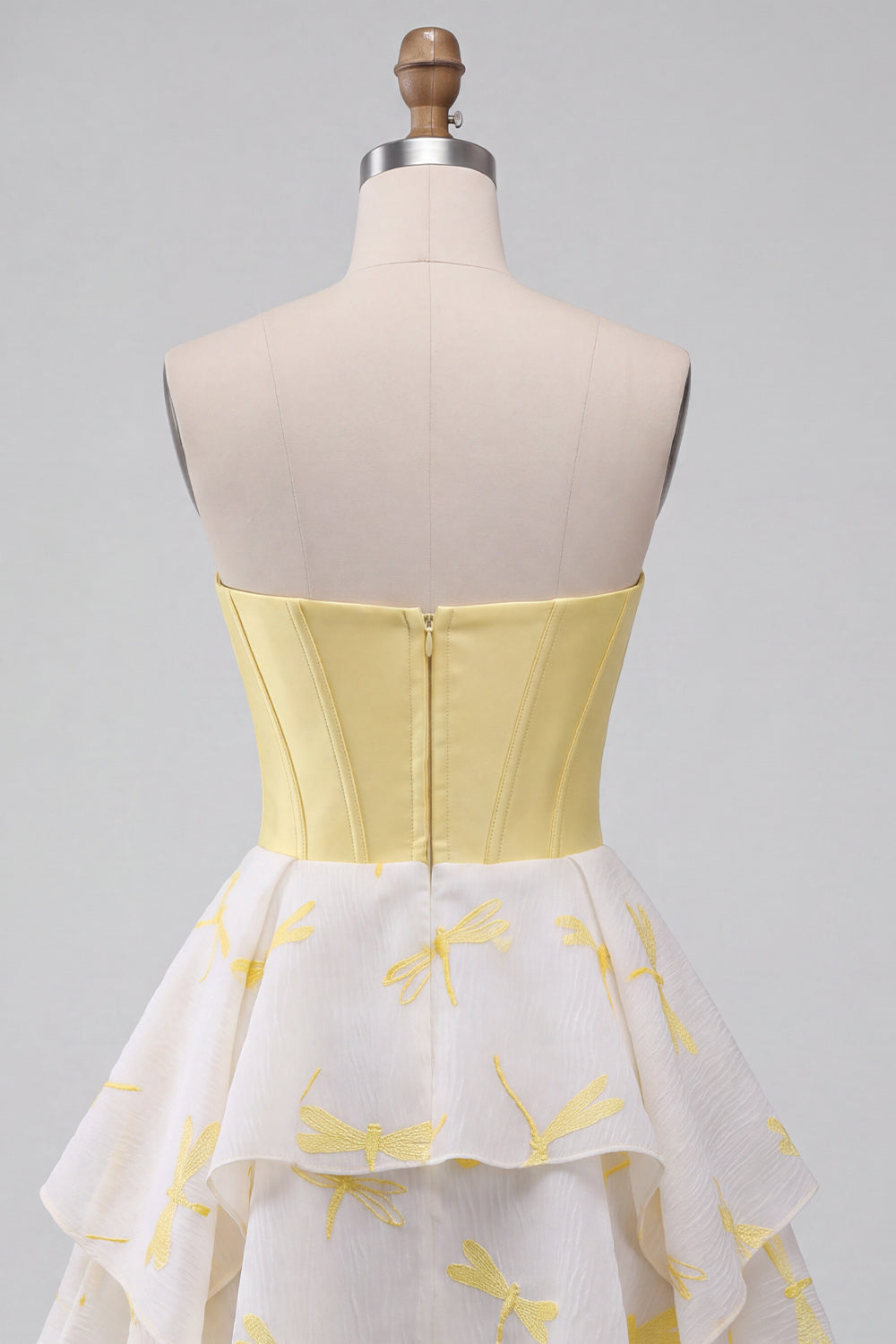 Yellow Dragonfly Printed Sweetheart Beaded Short Corset Homecoming Dress