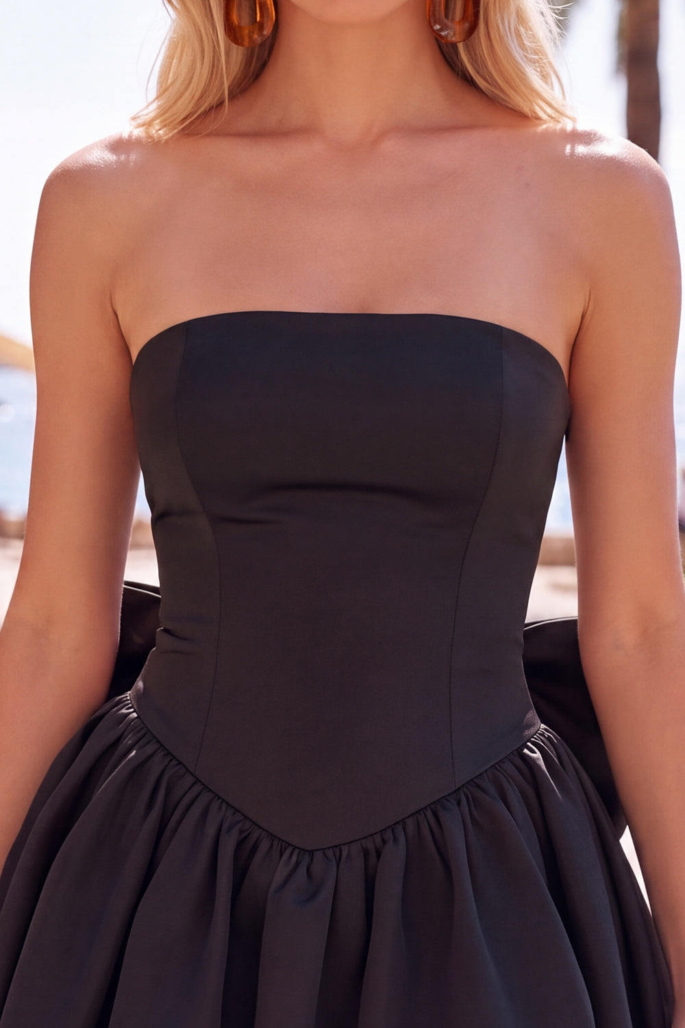 Blue Corset Strapless Bubble A Line Short Birthday Dress with Bow