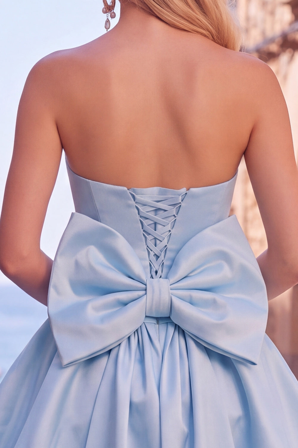 Blue Corset Strapless Bubble A Line Short Birthday Dress with Bow