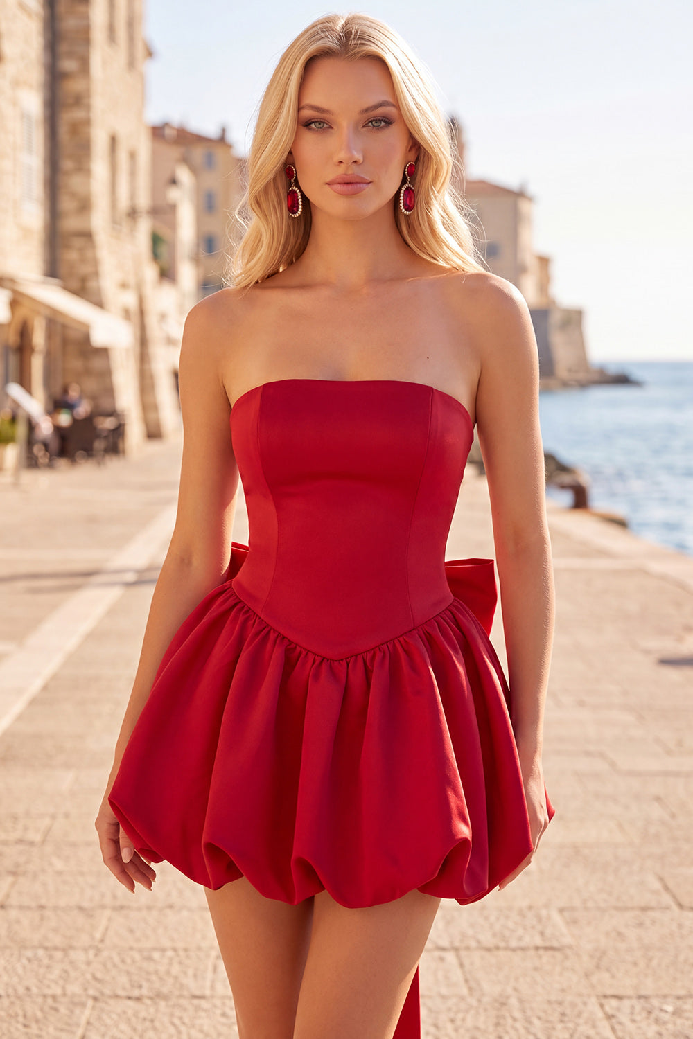 Blue Corset Strapless Bubble A Line Short Birthday Dress with Bow