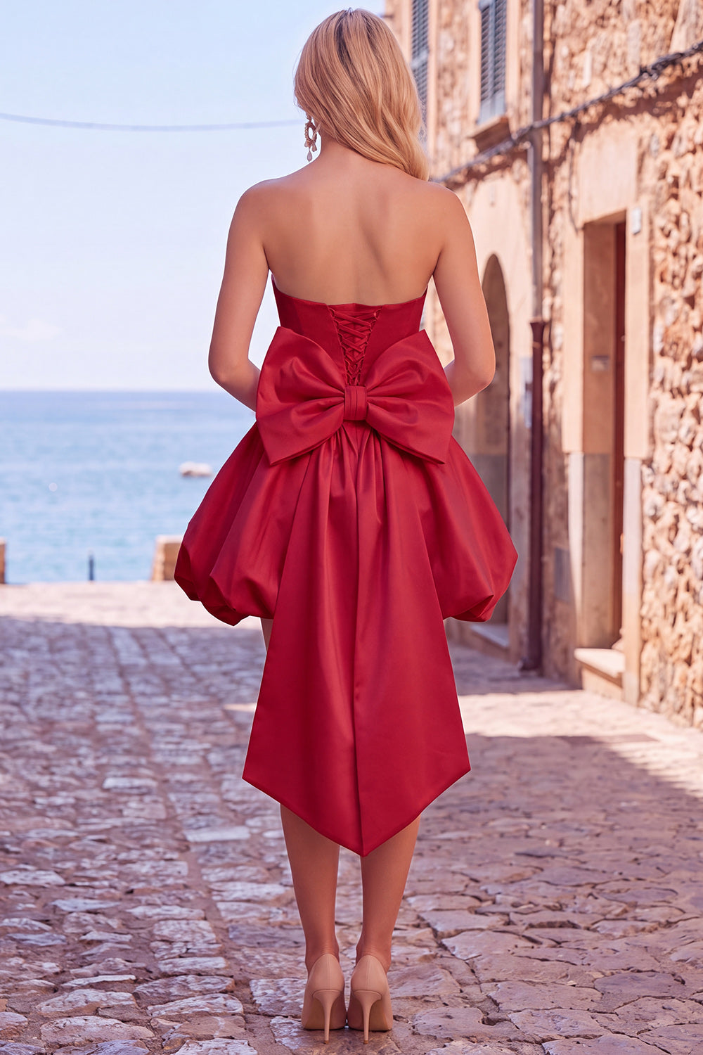 Blue Corset Strapless Bubble A Line Short Birthday Dress with Bow