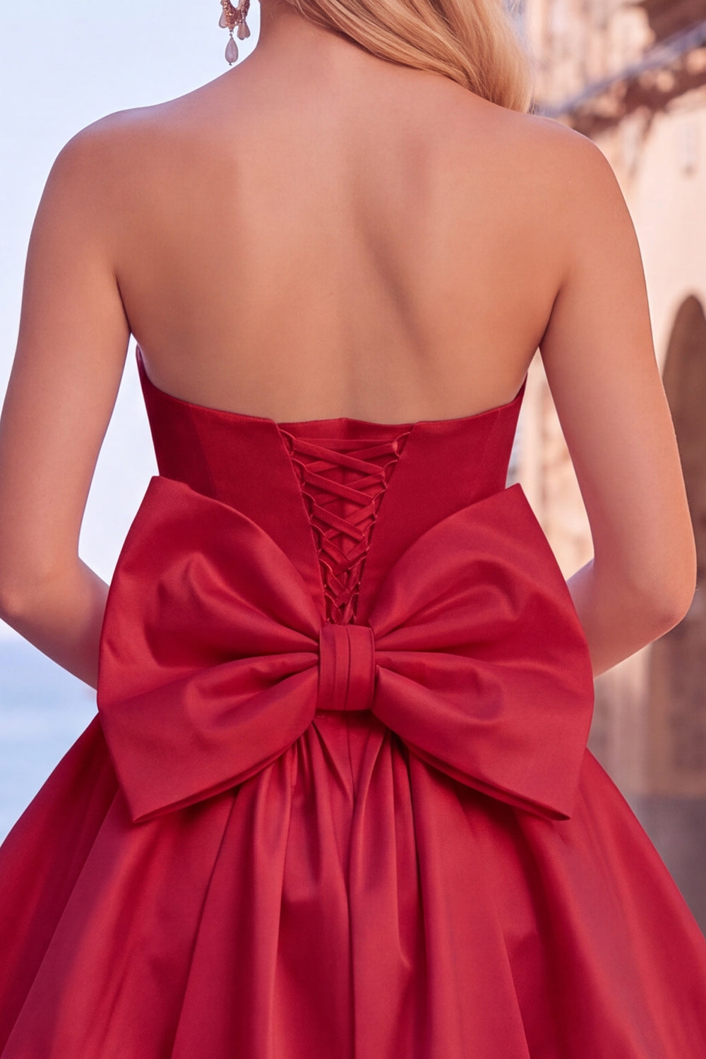 Blue Corset Strapless Bubble A Line Short Birthday Dress with Bow