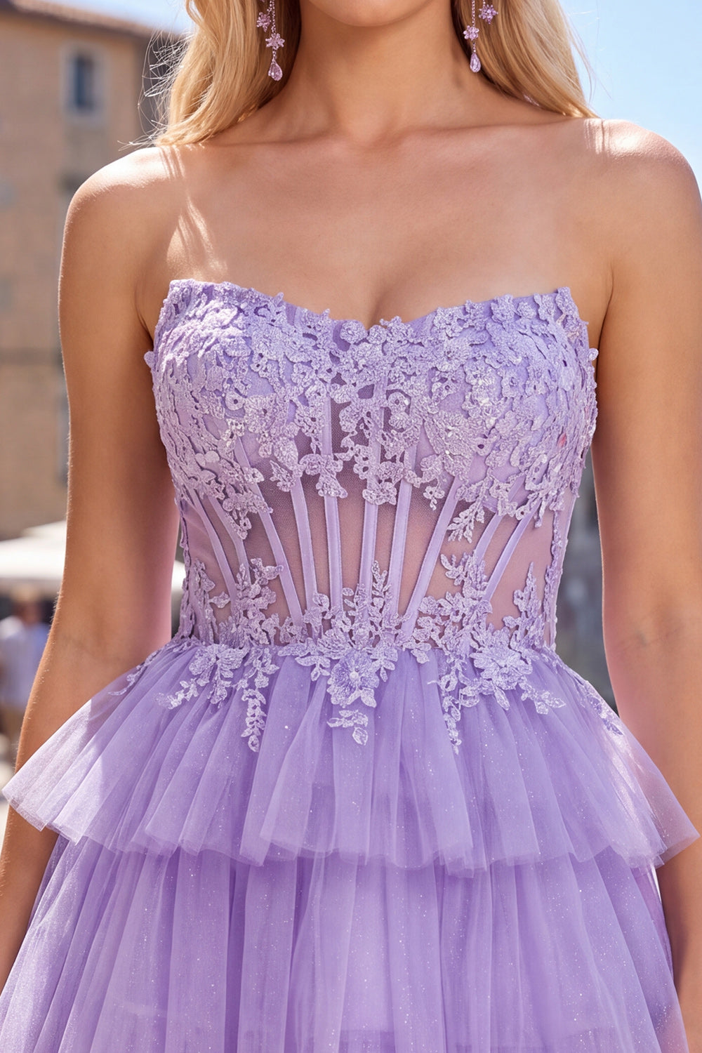 Fuchsia Corset A Line Tiered Short Birthday Dress with Appliques