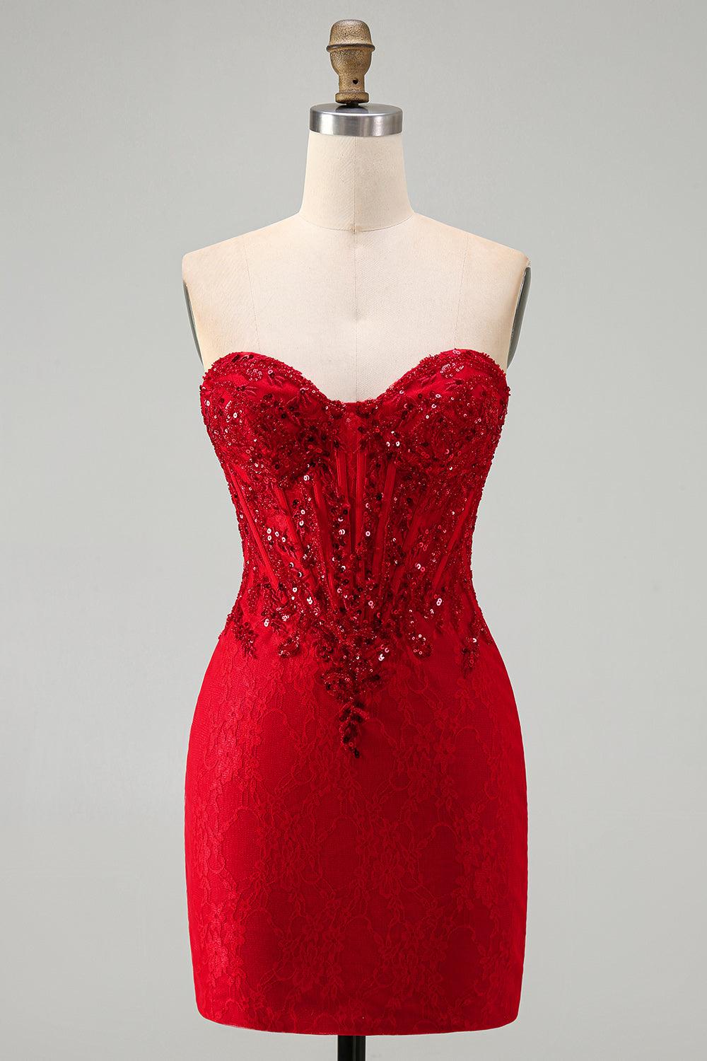 Red Corset Sequins Sweetheart Bodycon Short Homecoming Dress