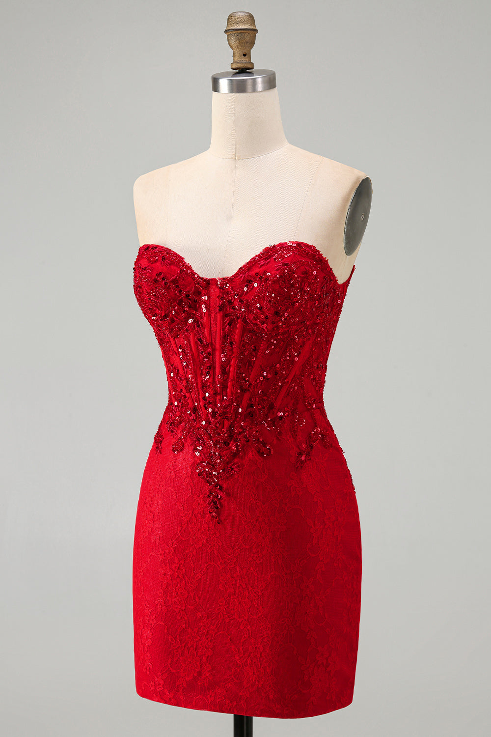 Red Corset Sequins Sweetheart Bodycon Short Homecoming Dress