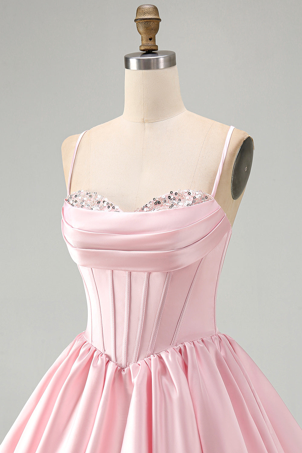 Pink A Line Short Corset Ruched Homecoming Dress with Sequins