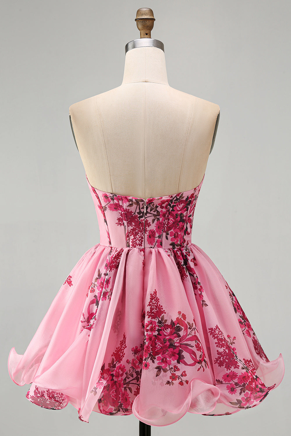 Floral Pink A Line Short Corset Homecoming Dress