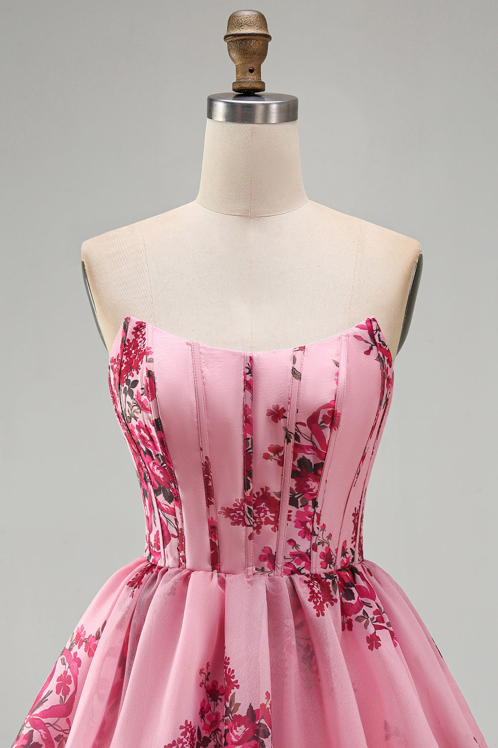 Floral Pink A Line Short Corset Homecoming Dress