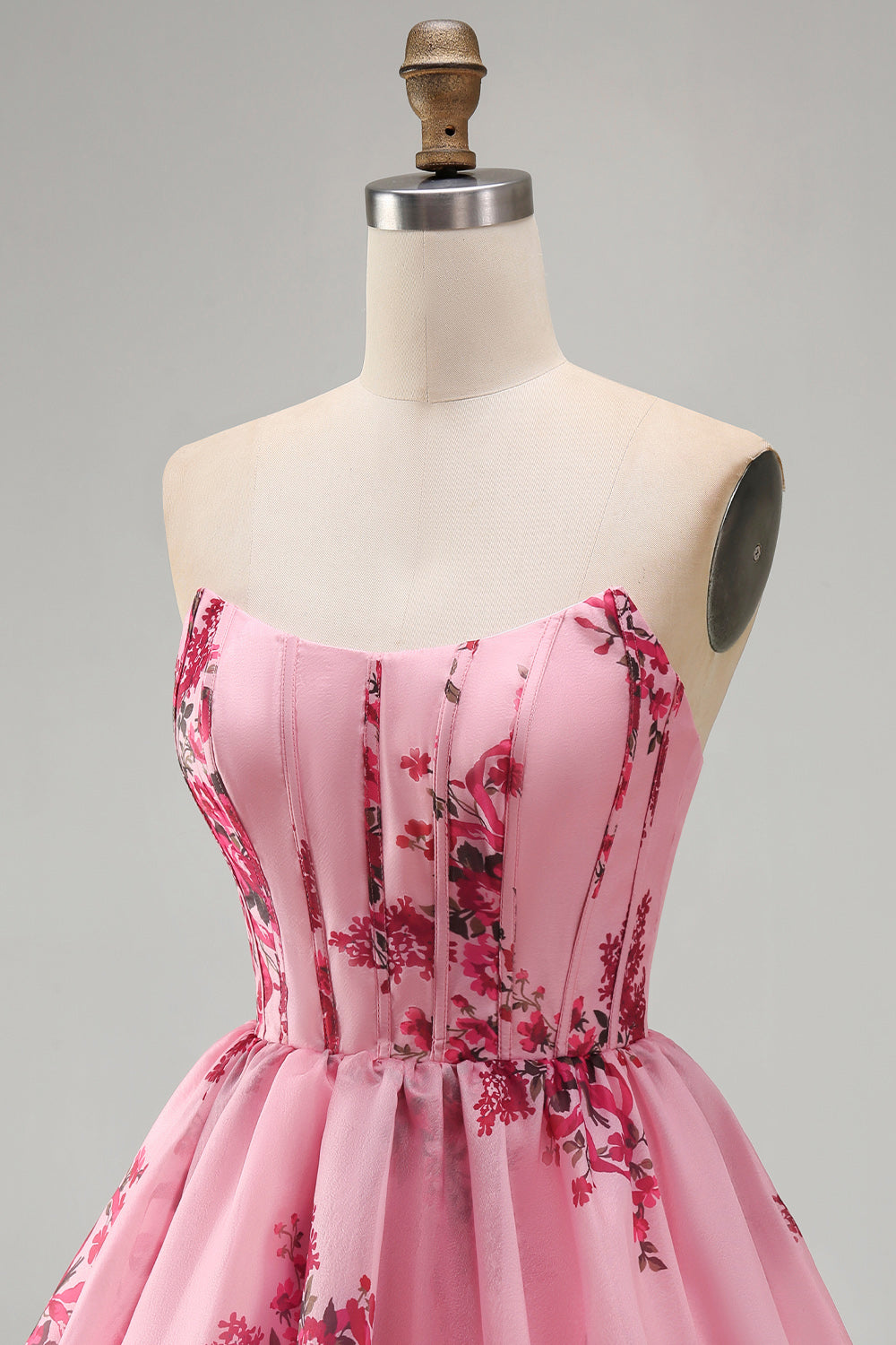 Floral Pink A Line Short Corset Homecoming Dress