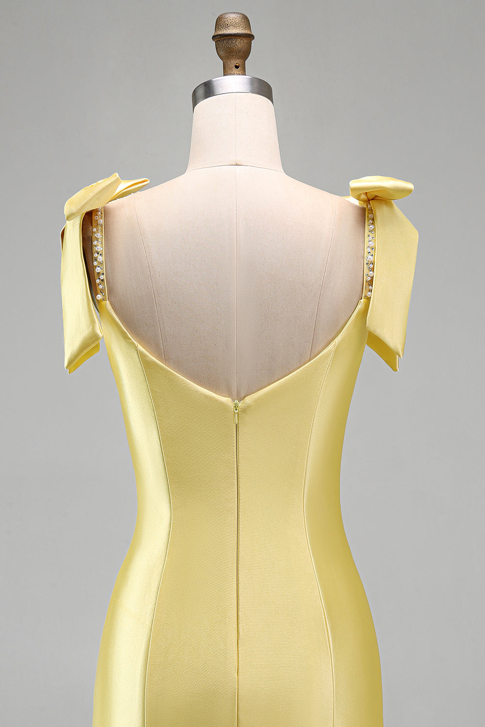 Yellow Tight Short Tiered Bodycon Ruffed Beaded Satin Homecoming Dress with Bows