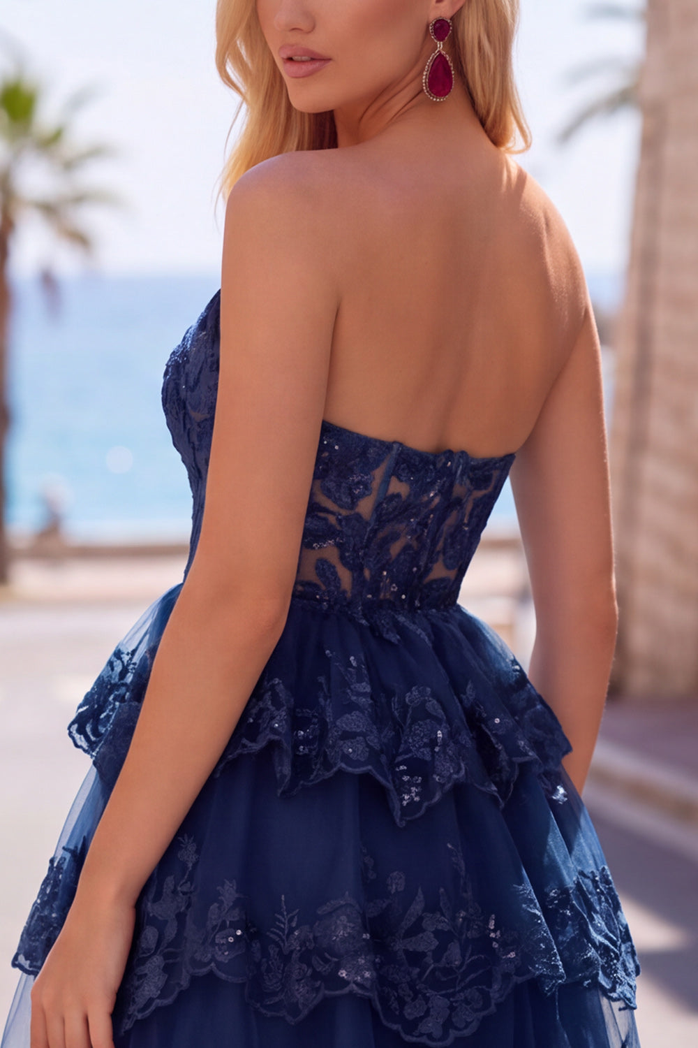 Blue Corset Sweetheart Tiered Short Birthday Dress with Ruffles
