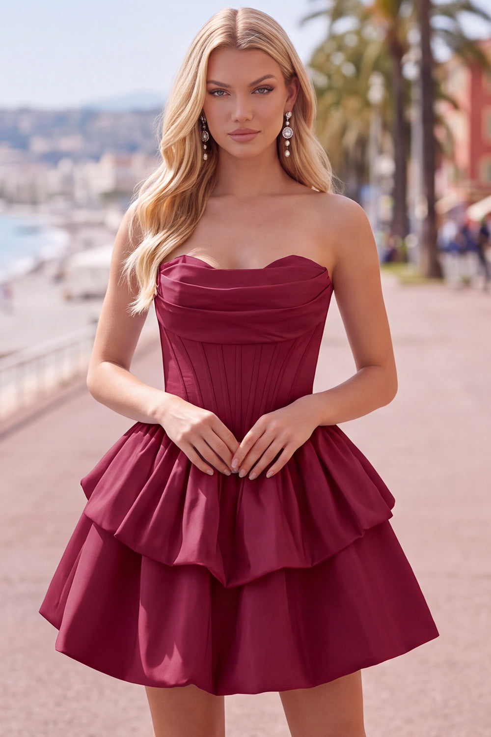 Black Corset Strapless Tiered Short Ruffled Birthday Dress