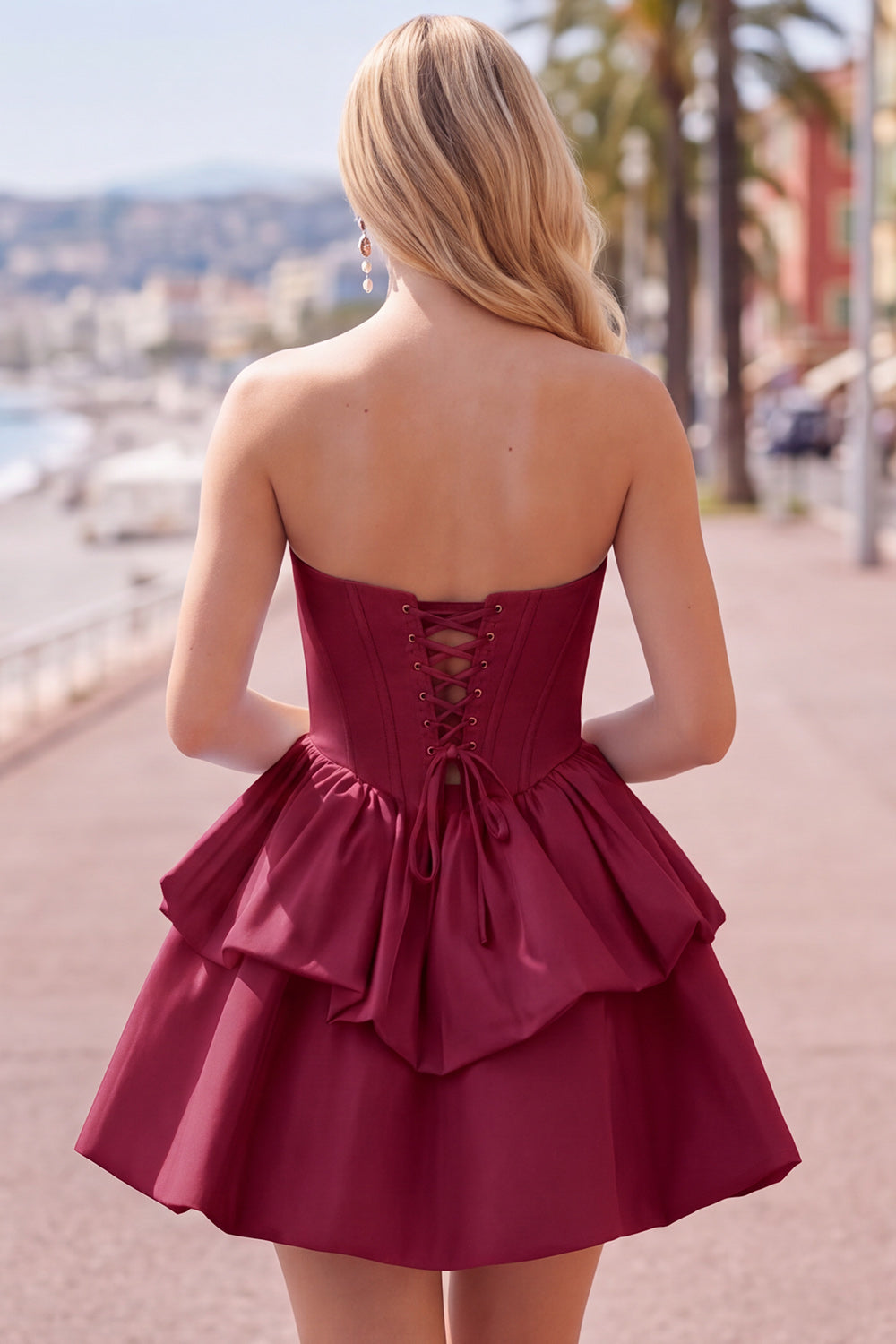 Black Corset Strapless Tiered Short Ruffled Birthday Dress