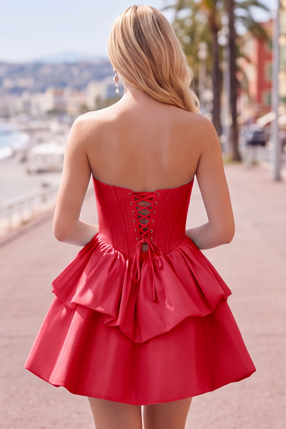 Black Corset Strapless Tiered Short Ruffled Birthday Dress