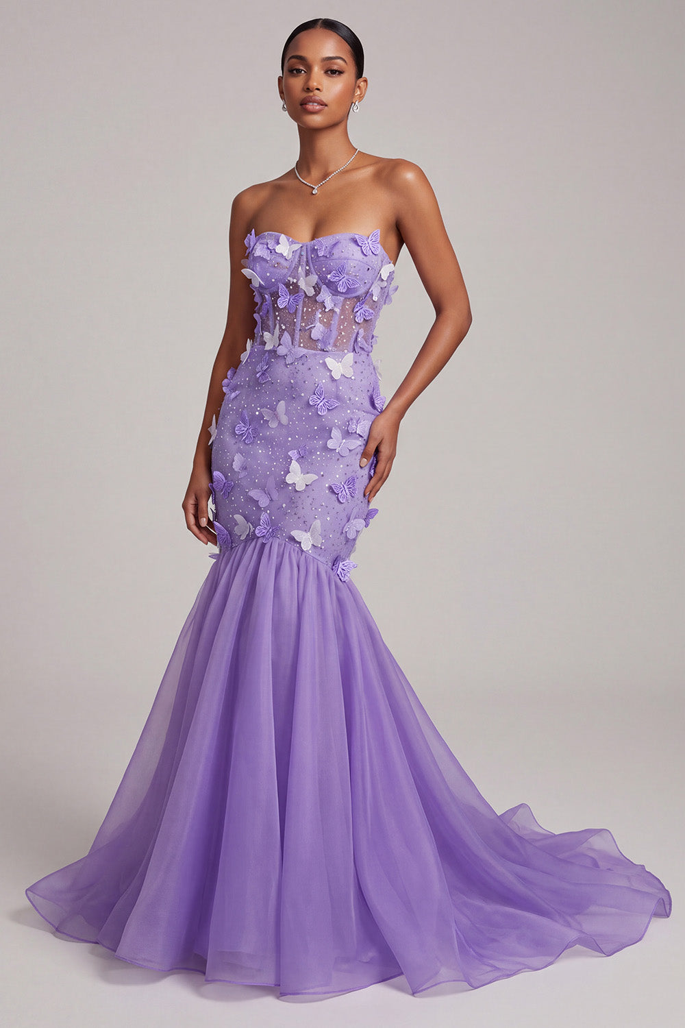 Corset Sparkly Purple Sweetheart Long Prom Dress with 3D Butterflies