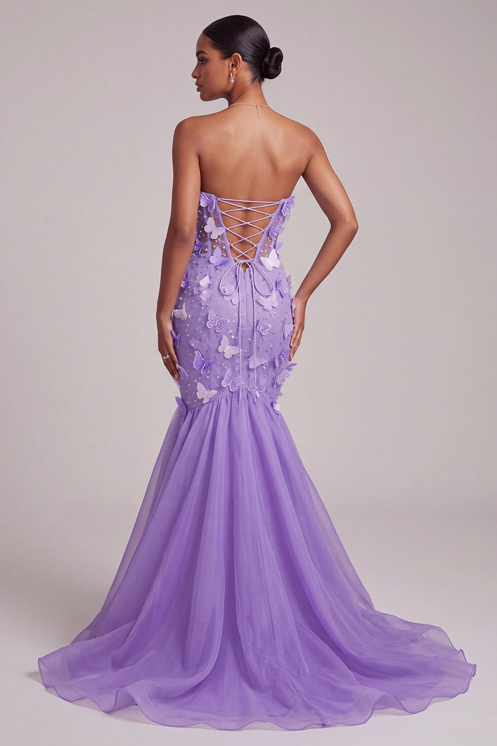 Corset Sparkly Purple Sweetheart Long Prom Dress with 3D Butterflies
