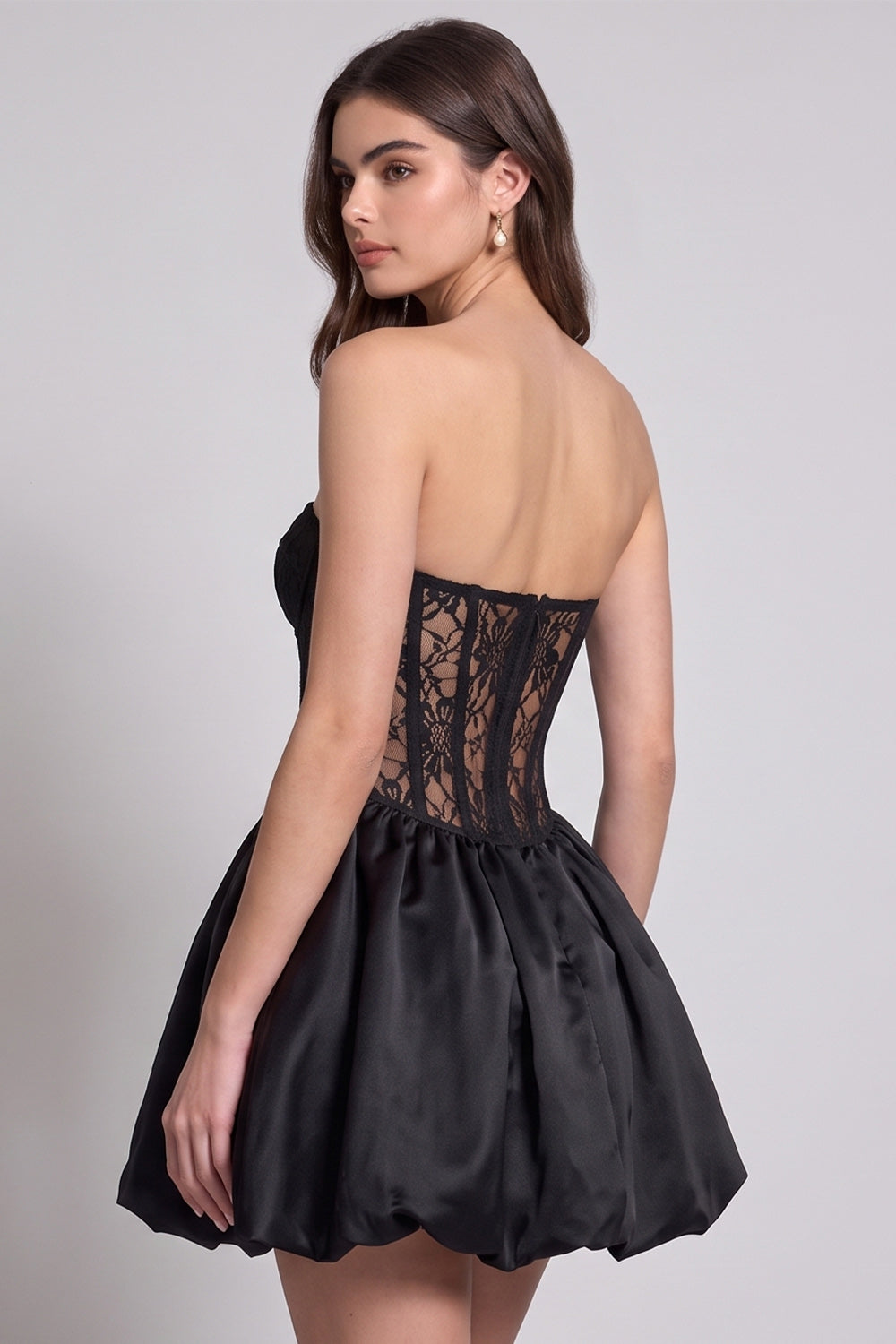 Black Sweetheart Lace Corset Floral A Line Short Birthday Dress