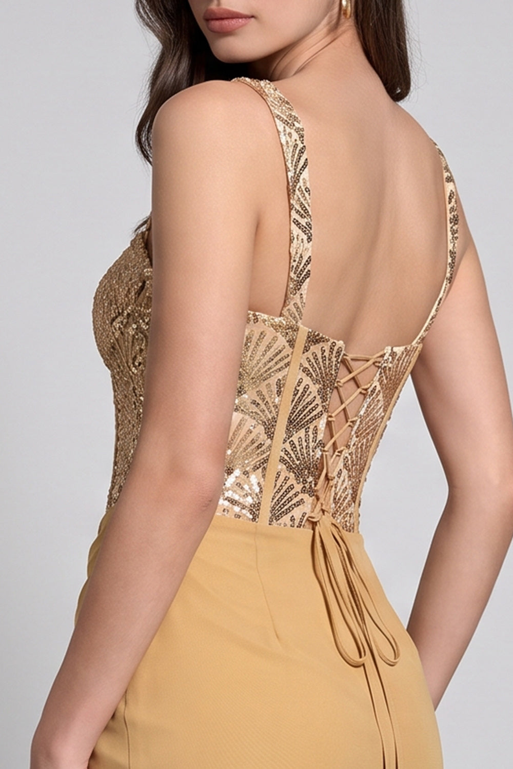 Sparkly Corset Sequins Golden Tight Ruched Short Birthday Dress
