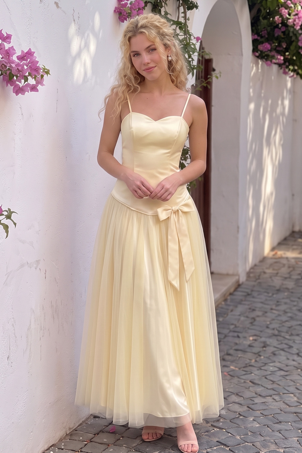 Daffodil A-Line Sweetheart Long Prom Dress with Bow